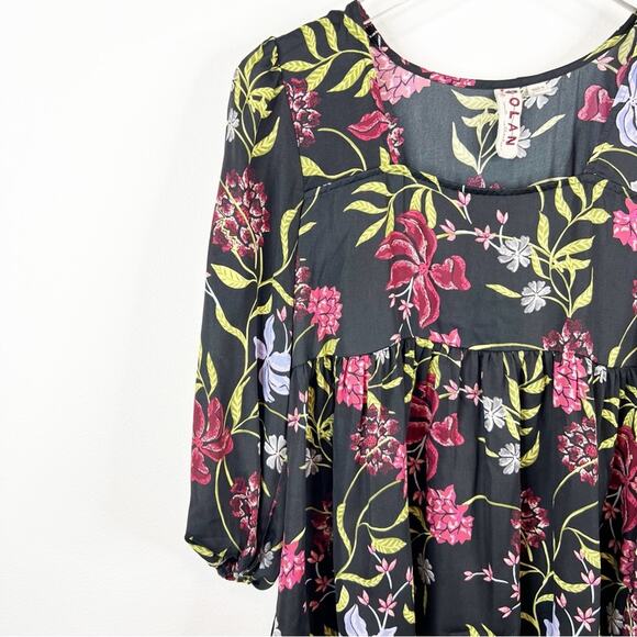 Anthropologie Dolan Cherie Floral Satin Babydoll Blouse XS Black - Picture 5 of 8